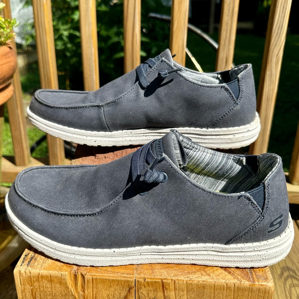 SKECHERS Men's Melson Chad Relaxed Fit Slip On Blue Canvas Loafer Shoes - 11
